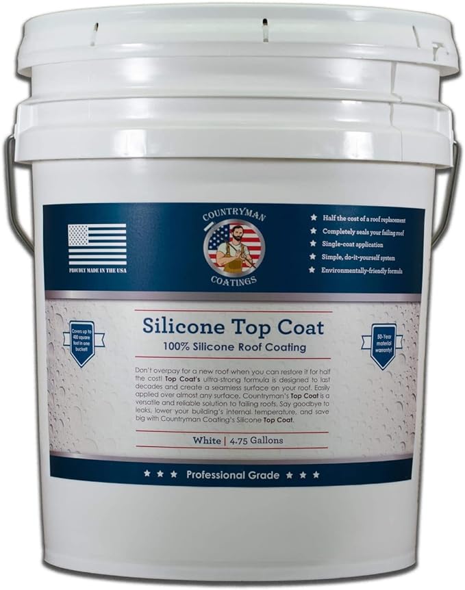 Countryman Coatings 100% Silicone Roof Coating - Restore Your Roof in a Day - Seal Leaks, Cracks, Seams, Penetrations - Adheres to All Surfaces (4.75 Gallon, White)