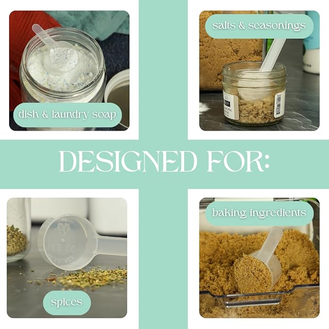 4 Pack – 2 Tablespoon Plastic Measuring Scoop – 1/8 cup / 29.6cc / 29.6 ml / 1 oz. – for Protein, Powders, Coffee, Milk Powder, Laundry Soap