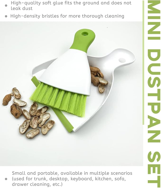 Dust pan Broom Brush Dustpan - Small Broom and Dustpan Set,Mini Broom and Dustpan,Small Dustpan and Brush Set for Home Cleaning, Sofa, Desk, Guinea Pig Cage, Cat Litter etc.（Light Green）
