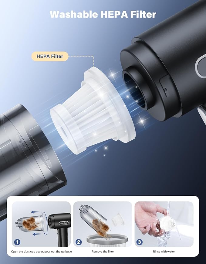 Car Vacuum Portable Cordless, 9000Pa Handheld Vacuum Mini Vacuum Cleaner High Power with Best Suction, 4 in 1 Air Duster Portable Vacuum for Car Keyboard Home Pet Hair with Multi-Nozzles
