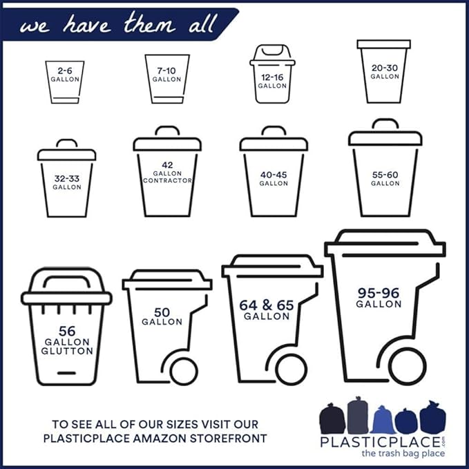 Plasticplace Contractor Trash Bags 33 Gallon - 3.0 Mil, Heavy Duty Garbage Bag 33” x 39”, Black, 50 Count