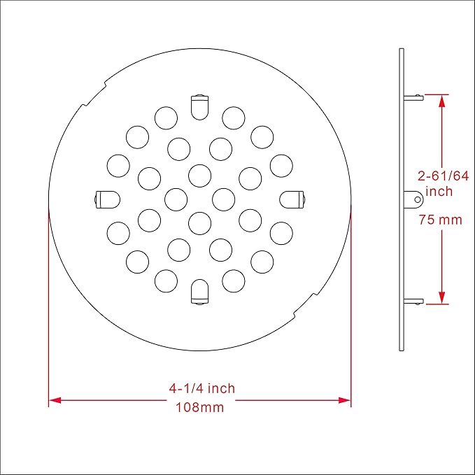 rrajj 4-1/4 (4.25) Inch(108mm) Round Snap-in Shower Floor Drain Cover Replacement Cover (Brushed Nickel)