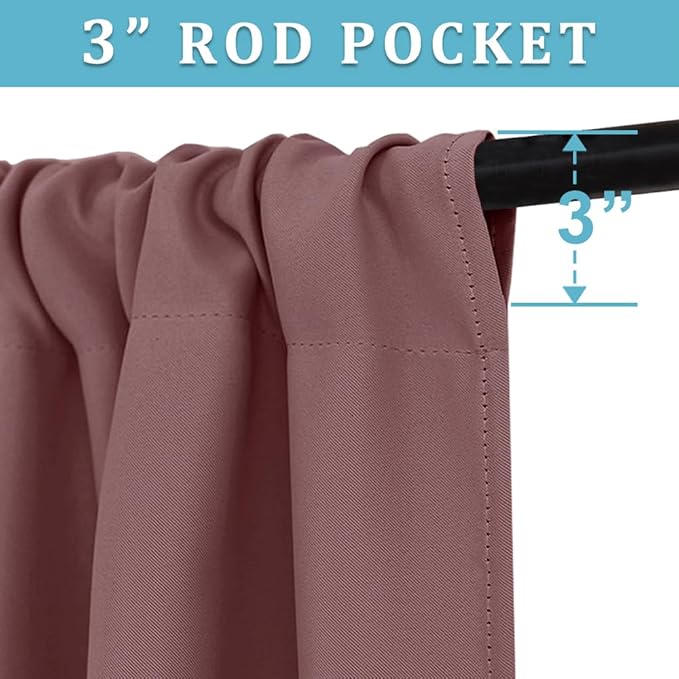 RYB HOME Kitchen Curtains Blackout - Small Window Curtains Thermal Insulated Blackout Privacy Drapes for Kids Nursery Bedroom Basement Cafe Tier, W 52 x L 36, Dusty Rose, 2 Panels