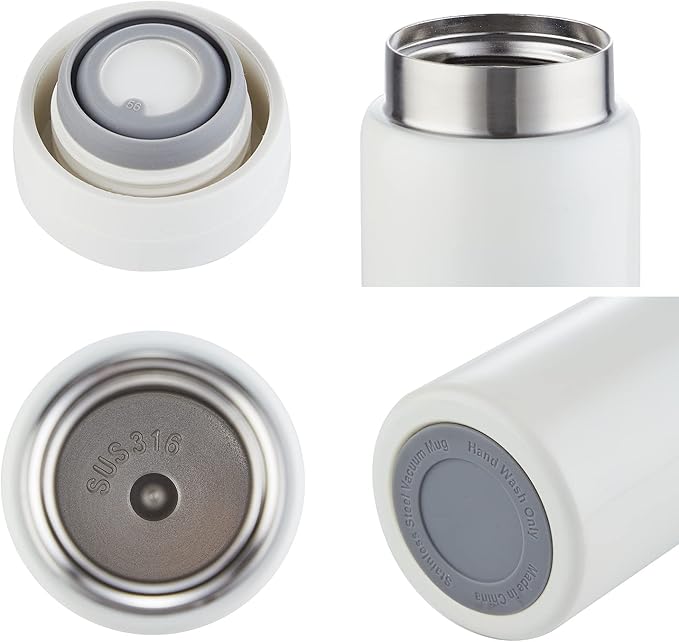 Mini Thermos Cute Water Bottle - 7 oz Tiny Insulated Vacuum 18/10 Stainless Steel Small Flask - Leak Proof & Spill Proof & Keeps Cold and Hot for Drink, Coffee, Tea - White
