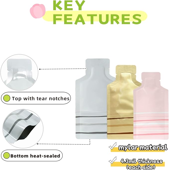 100 Pack 2.95x5.1 inch Heat Seal Sample Mylar Packets for Portable Travel Toiletries Empty Disposable Liquid Shampoo Pouch Single Serving Coffee Powder Condiments Food Storage (Pink)