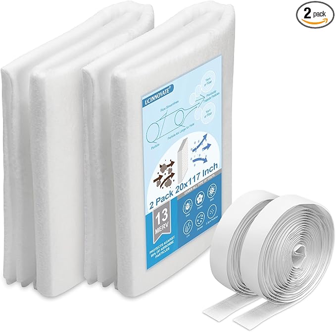 UCINNOVATE 32Ft² MERV 13 AC Vent Filters Kit, 2 Pack 20"x117" Cut to Size Air Filter Material with 125" Installation Tape, Electrostatic Vent Filters for Home Floor HVAC Heating Intake Registers