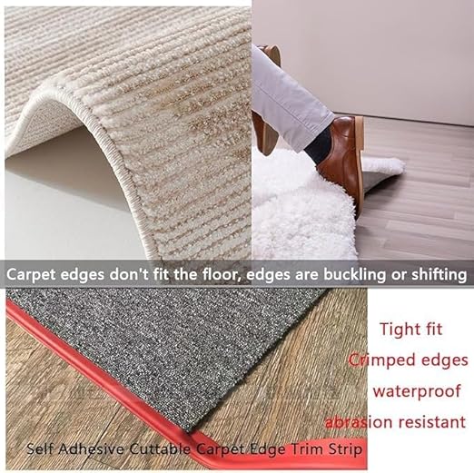 Self Adhesive Carpet Transition Strip with Edge Trim, Designed for Seamless Transitions from Carpet to Tile or Vinyl Floors, Perfect for Doorways.(Gray,20ft)