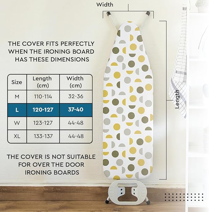 Encasa XO Ironing Board Cover and Pad 54"x15" - Thick 3mm Felt Padding, Drawstring Tightening & Lock, Easy Fit, Scorch & Stain Resistant, Fits Standard Large Ironing Board - Black Arrow