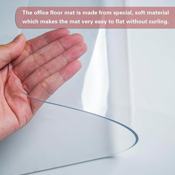 Office Chair Mat for Hardwood Floor, 1/8" Thick 55” x 35” Crystal Clear Hard Floor Chair Mat, Transparent Floor Protector Mat Flat Without Curling