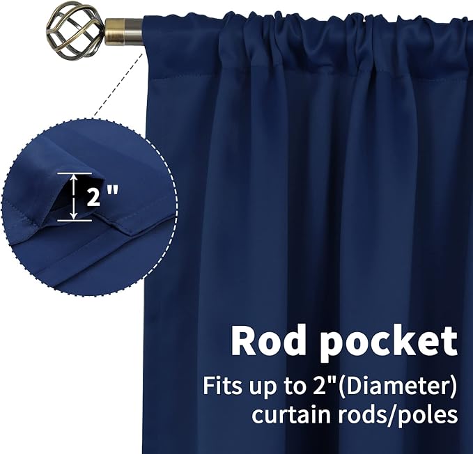 BGment Navy Blue Curtains 30 Inches Length for Kitchen Cafe Window - Small Half Window Drapes with Rod Pocket Blackout Blinds for Basement Rv Bathroom, 2 Panels, 34 x 30 Inch