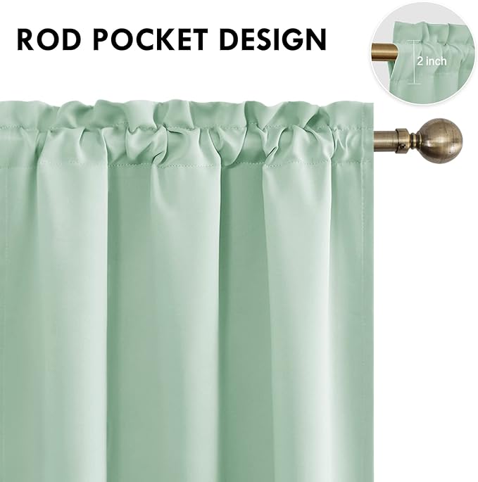DWCN Blackout Curtains Room Darkening Thermal Insulated Bedroom Curtains Window Curtain Panels, 38 x 54 inches Long, Set of 2 Light Green Rod Pocket Drapes