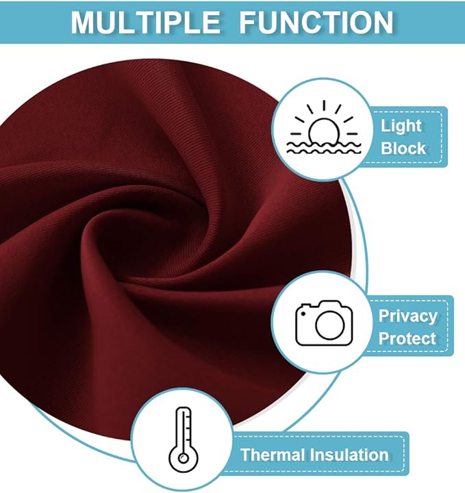 RYB HOME Blackout Curtains 63 inches Long - Energy Saving Insulation Large Window Curtain Blinds for Bedroom Living Room Dining Basement Home Office, W 62 x L 63 per Panel, Burgundy Red, 2 Pcs