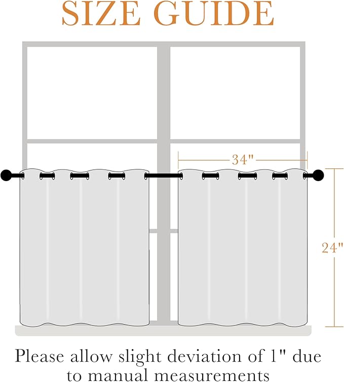 PONY DANCE Pure White Room Darkening Curtains - Energy Saving Drapes for Small Windows in Kitchen, Bedroom, and Bathroom | 2 Panels, W 34 x L 24 inch | Ideal Cafe Curtains