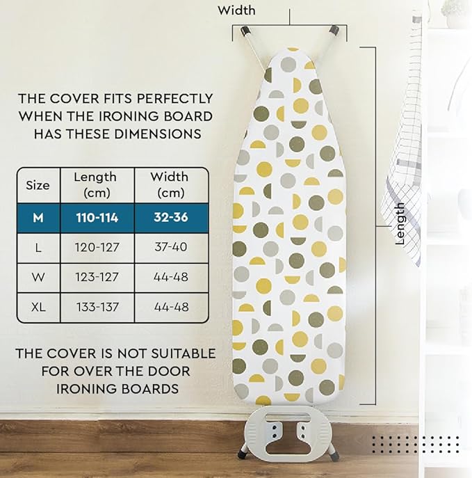 Encasa XO Ironing Board Cover and Pad 42"x14" - Thick 3mm Felt Padding, Drawstring Tightening & Lock, Easy Fit, Scorch & Stain Resistant, Fits Medium Ironing Board - Big Leaves Blue