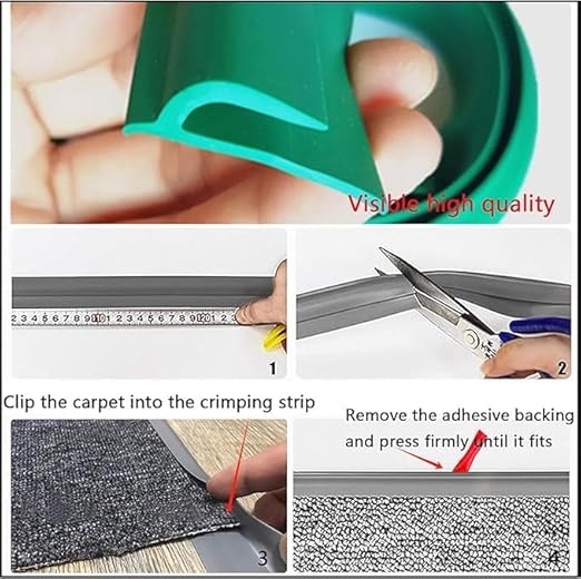 Self Adhesive Carpet Transition Strip with Edge Trim, Designed for Seamless Transitions from Carpet to Tile or Vinyl Floors, Perfect for Doorways.(Black,10ft)