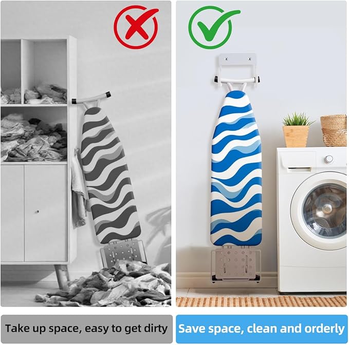 Ironing Board Holder Wall Mount, 5-Inch Wall Mount Ironing Board Hanger, Metal Holder for Laundry Room, Space-Saving & Easy Install,White