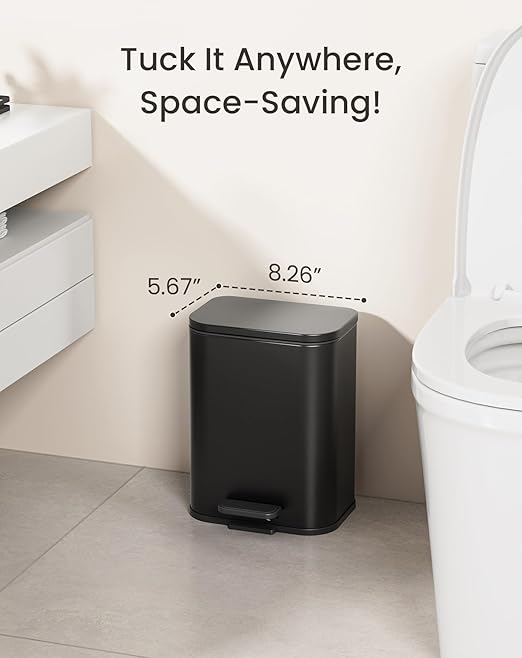 Cesun Small Bathroom Trash Can with Lid-1.3 Gal, Outdoor Stainless Steel Garbage Can for Dog Poop with Anti-Slip Base, for Bathroom, Bedroom, Office, RV, Living Room, Black