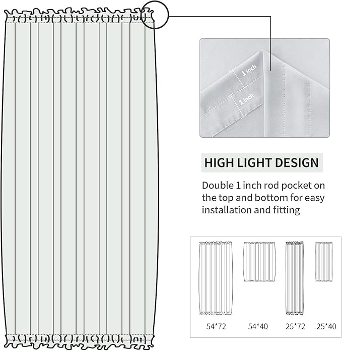 DWCN French Door Curtains – Rod Pocket Thermal Curtain for Doors with Glass Window, Kitchen and Patio Doors for Privacy, 25 X 40 Inch Length, 1 Curtain Panel with Tieback, Greyish White