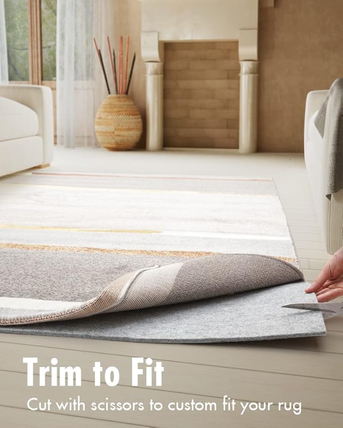 Non Slip Rug Pad Gripper - 8x10 Feet 1/8” Extra Thick Felt Under Rug for Area Rugs and Hardwood Floors,Super Cushioned Non Skid Carpet Padding