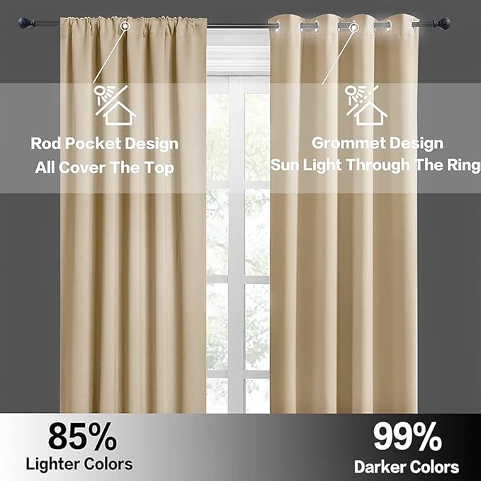RYB HOME Thermal Insulated Small Window Curtains Short Drapes for Nursery Bathroom Kitchen Laundry RV Basement, 29 inch Wide by 24 in Long, Biscotti Beige, 2 Panels