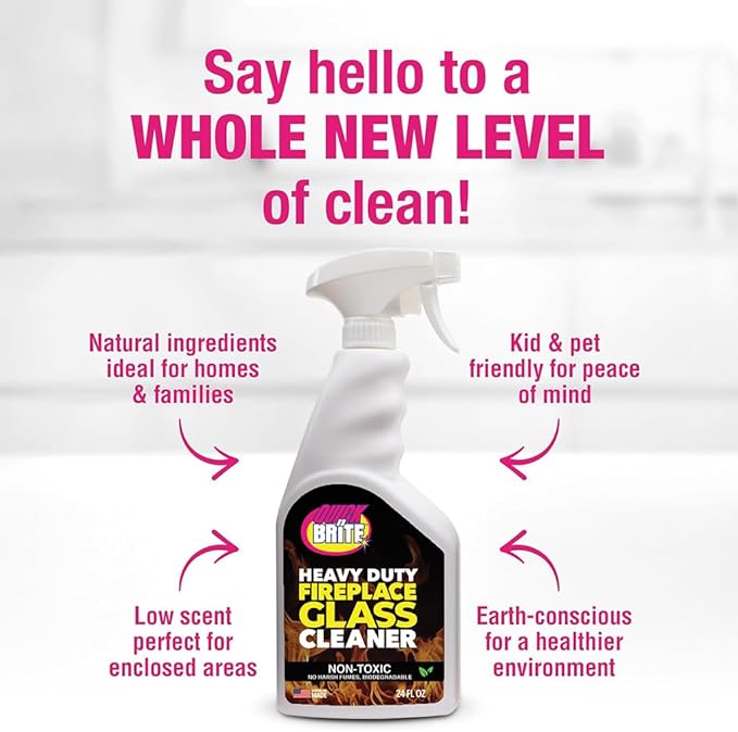 Quick N Brite Fireplace Glass Cleaner 24oz, Nonabrasive Cleaning Spray for Fireplace Glass, Oven Glass, Glass Cooktops, Ceramic-Glass, Microwave Glass (Pack of 2)