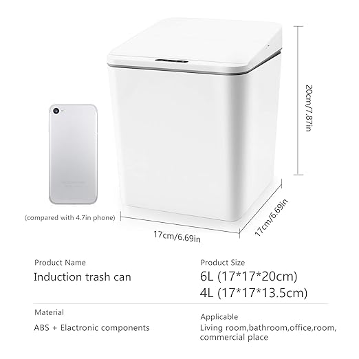 Automatic Small Countertop Trash Can with Lid, 1.5 Gal/6L Toucheless Mini Waste Bin for Office Desk/Bedside Table/Coffee Bar -Batteries, White