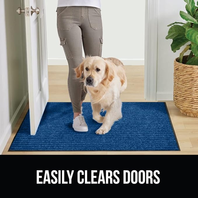 GORILLA GRIP Traffic Guard Door Mat, 60x36, Heavy Duty Welcome Mats, Commercial Office Space Doormat, Waterproof, Fade Resistant, Strong Rubber Backing, Low Profile, Shoe and Boot Scraper, Blue