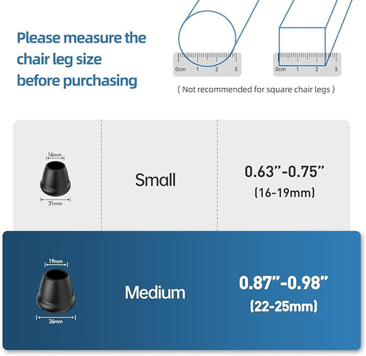 1 Inch Heavy Duty Rubber Chair Leg Caps - 8 PCS Non-Slip Furniture Floor Protectors with Metal Inserts for Wood, Tile, Carpet - Fits Chairs,Stools,Bar Stools
