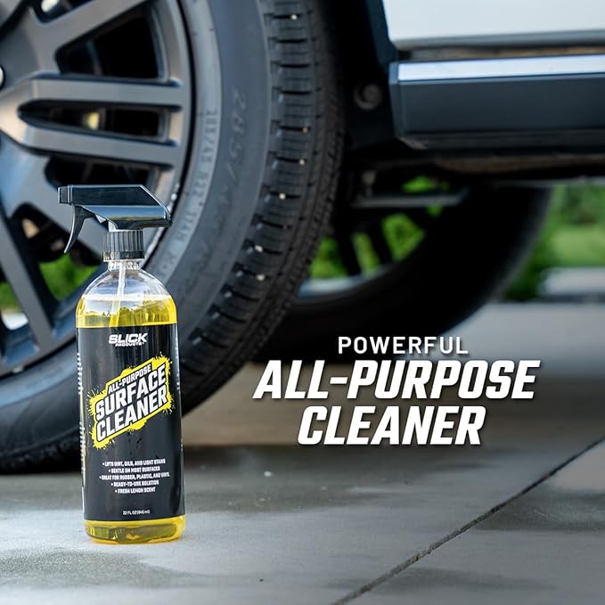 Slick Products All-Purpose Surface Cleaner – Vehicle Interior & Exterior Spray for Rubber, Plastic, Vinyl, Carpet & Upholstery – Ready-to-Use Lemon Scented Cleaner – 64 oz.