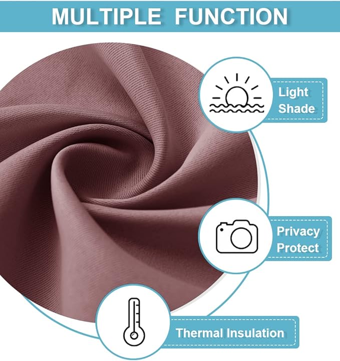 RYB HOME Kitchen Curtains Blackout - Small Window Curtains Thermal Insulated Blackout Privacy Drapes for Kids Nursery Bedroom Basement Cafe Tier, W 52 x L 36, Dusty Rose, 2 Panels