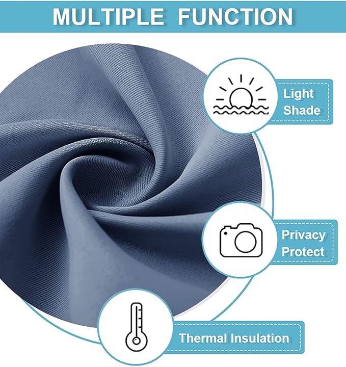 RYB HOME Small Window Curtains Blackout - Privacy Energy Saving Insulating Curtains Blinds for Bedroom Bathroom Basement Kids Nursery Kitchen, W 34 x L 48 inches, Stone Blue, 2 Panels