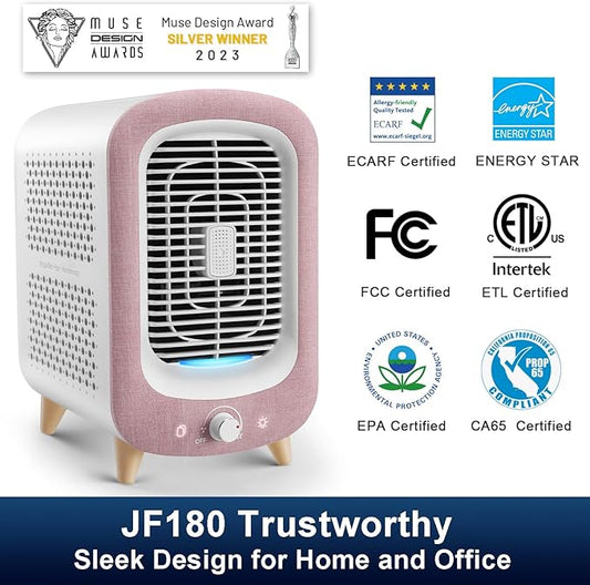 Jafanda Air Purifier for Home Bedroom 780sq ft, HEPA & Activated Carbon, Air Cleaner with Fragrance Sponge & Nightlight for Smoke, Allergies, Dust, Odor, VOC, Pet Dander, Pollen, Office, Desktop, Pink