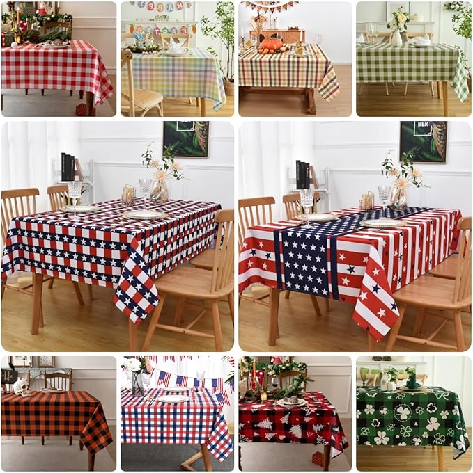 Classic Gingham Buffalo Xmas Tablecloth Fabric - Oblong 58x144 Inch Water Proof Checkered Table Cloth for Indoor Outdoor - Red Christmas Plaid Table Cover for Christmas, Holiday, New Year