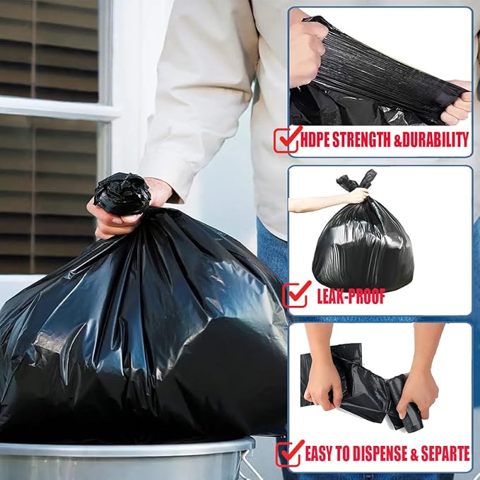 2-4 Gallon Trash Bags, 1000 Count Bulk Value Pack, Black Garbage bags, Small Trash Can Bin Liners for Bathroom, Office, Industrial, Commercial, Janitorial, Municipal, Recycling