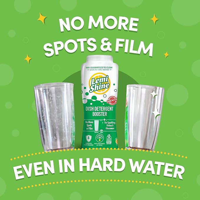 Lemi Shine Natural Dish Detergent Booster - Hard Water Stain Remover - Multi-Use Citric Acid Cleaner - 24 oz (2 Pack)