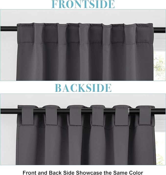 RYB HOME Grey Blackout Curtains - Thermal Insulated Window Drapes for Bedroom Kitchen Dining, Sunlight Block Blinds for Nursery Kid's Room, 42 Width by 54 Length, Gray, 2 Panels