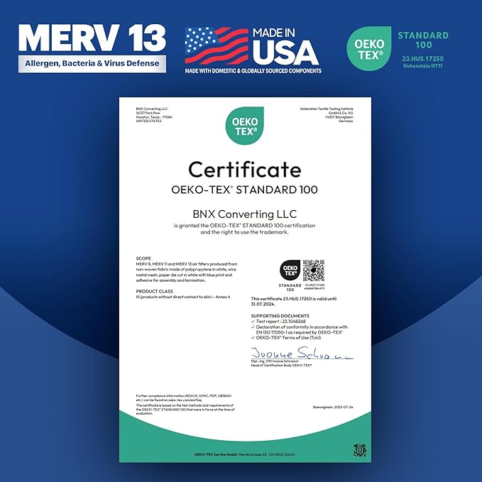 BNX TruFilter 20x22x1 Air Filter MERV 13 (6-Pack) - MADE IN USA - Electrostatic Pleated Air Conditioner HVAC AC Furnace Filters for Allergies, Pollen, Mold, Bacteria, Smoke, Allergen, MPR 1900 FPR 10
