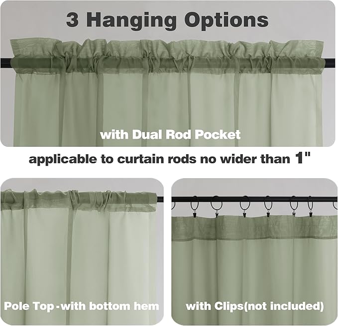 Chyhomenyc Sage Green Sheer Curtains 84 inches Long 2 Panels, Light Filtering Soft Window Treatment Voile Drapes for Living Room Bedroom, Each 42Wx84L,2 PCS