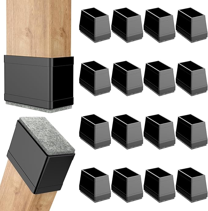 Rectangle Chair Leg Protectors for Hardwood Floors,16 PCS Silicone Covers to Protect Wood Tile Floors Felt Pads Furniture Leg Caps Reduce Noise. Easy to Move. (Black,1 x 3 Inch,Rectangular)