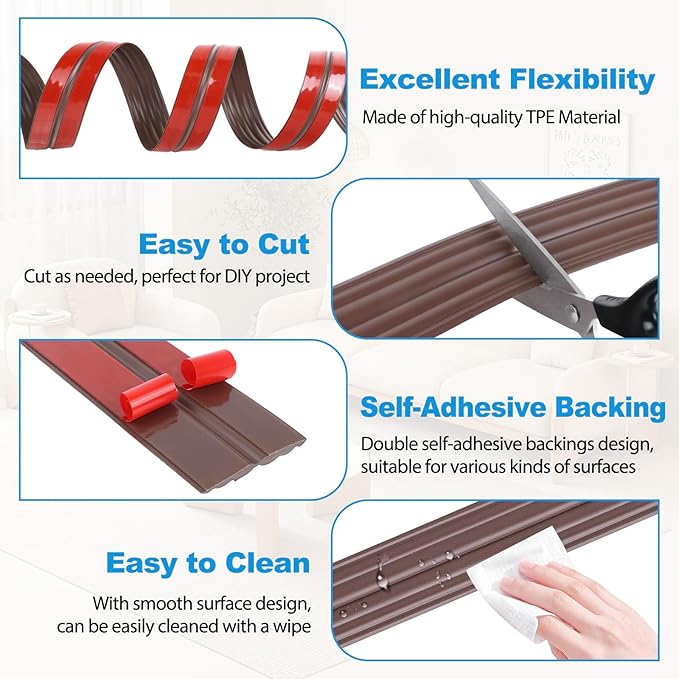 Wall Corner Protector Peel and Stick Corner Trim Molding Flexible Inside & Outside Wall Edge Guard Self Adhesive Moulding Trim for Edge Use, Brown, 2.3” W x 10’ L