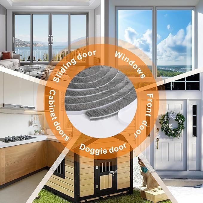 39.4FT Brush Weather Stripping, Neat Pile Self Adhesive Seal Strip for Windows and Door, Weatherstrip for Soundproofing, Windproof, Dustproof, Stronger Stickiness, 0.35'' Wide x 0.35'' Thick, Black