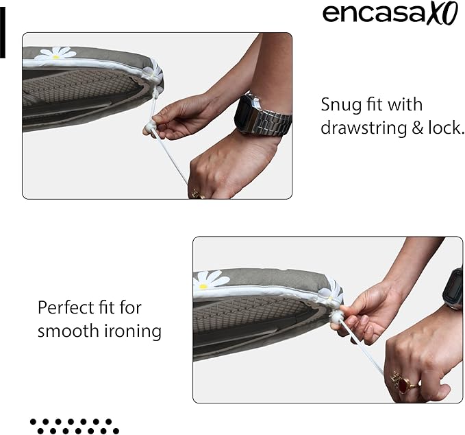 Encasa XO Ironing Board Cover and Pad 28"x12" - Thick 3mm Felt Padding, Drawstring Tightening & Lock, Easy Fit, Scorch & Stain Resistant, Fits Mini Ironing Board - Grey Tiles
