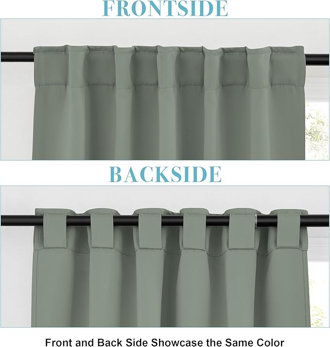 RYB HOME Sage Green Blackout Curtains for Bathroom, Thermal Insulated Light Block Window Curtains, Back Tab & Rod Pocket Style for Kitchen Kids Bedroom Basement, W34 x L24, 2 Panels