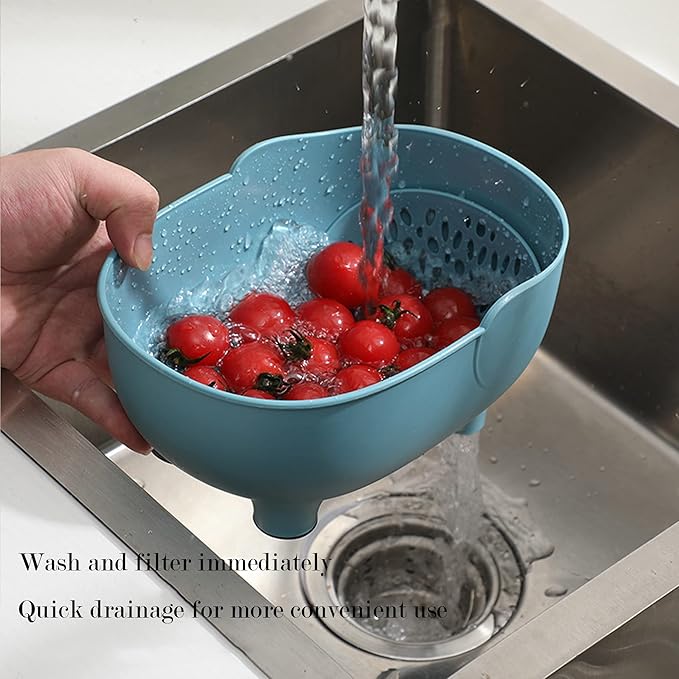 Vegetables Washing Basket Elephant Drainage Basket Fruit Basket for Draining Pasta Noodles Kitchen (Blue)