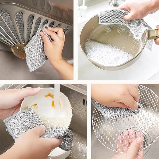 Multipurpose Wire Dishwashing Rags for Wet and Dry, 2024 New Reusable Non Scratch Wire Dishcloth, Premium Scrubbing Wire Dishwashing Rags for Scrubs Dishes, Sinks Cleans (15)