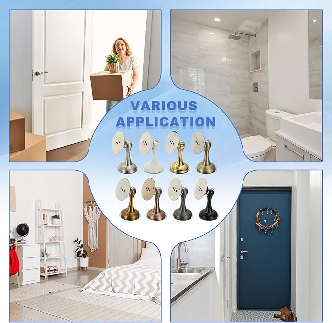 uxcell Magnetic Door Stopper, Stainless Steel Heavy Duty Door Holder, No Drilling Doors Knob Wall Protector with Self-AdhesiveTapes and Screws for Home Wall Floor Mounting, Yellow Bronze