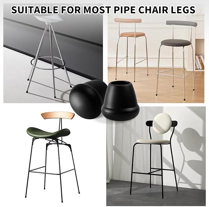 1 Inch Heavy Duty Rubber Chair Leg Caps - 8 PCS Non-Slip Furniture Floor Protectors with Metal Inserts for Wood, Tile, Carpet - Fits Chairs,Stools,Bar Stools