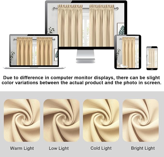 DWCN Blackout Curtains for Bedroom – Rod Pocket Thermal Insulated Noise Reducing Noise Reducing Drapes for Living Room, W 52 x L 95 Inch, 2 Panels, Beige