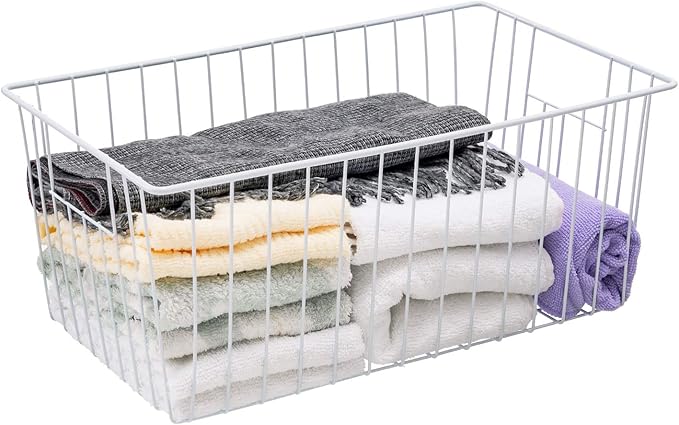 Freezer Organizer Bins, Upright Freezer Baskets for 16, 17, 21 cu.ft Standup Freezer, Wire Storage Baskets with Built-in Handles, 4Pcs, White