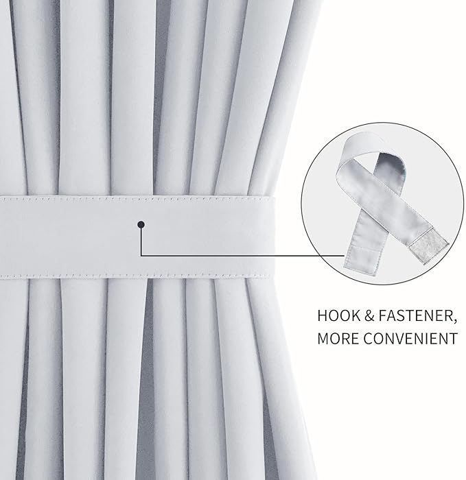 DWCN French Door Curtains – Rod Pocket Thermal Curtain for Doors with Glass Window, Kitchen and Patio Doors for Privacy, 25 X 40 Inch Length, 1 Curtain Panel with Tieback, Greyish White